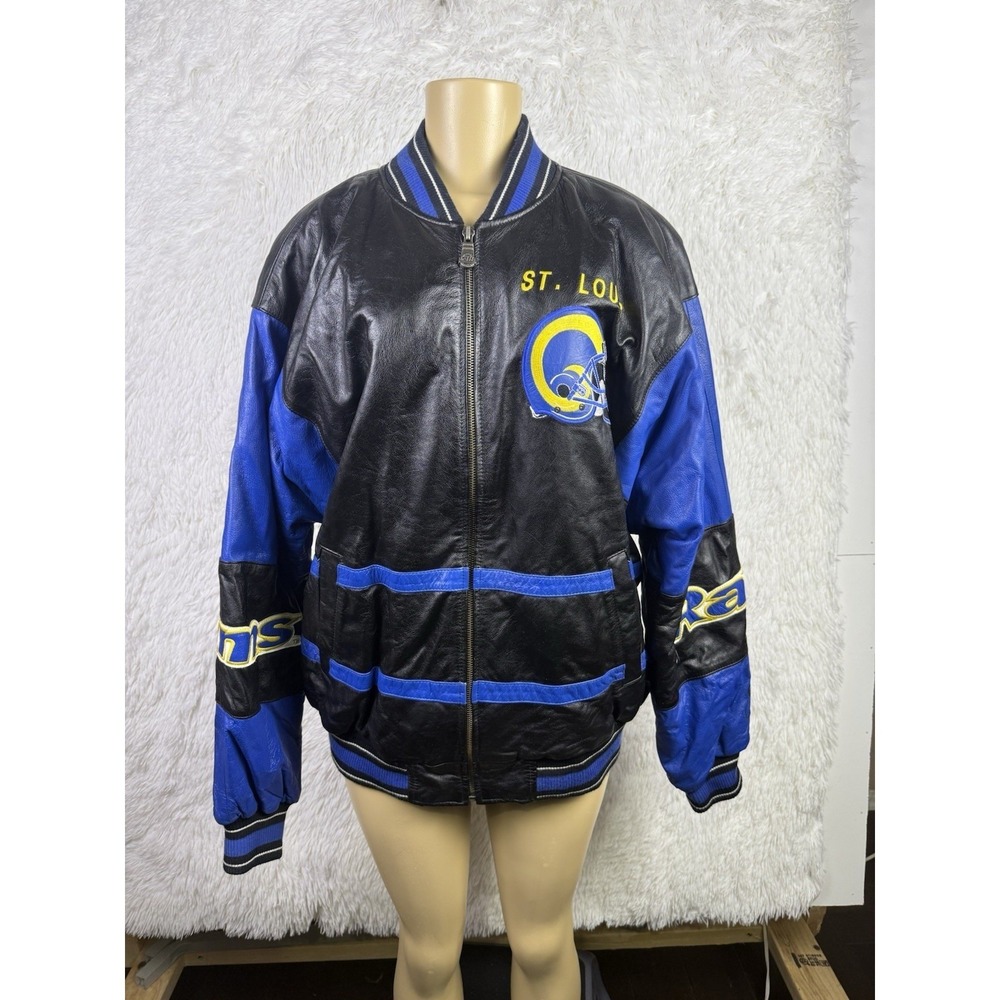 G-III Carl Banks St Louis Rams Leather Varsity Jacket Mens L Vintage NFL Bomber